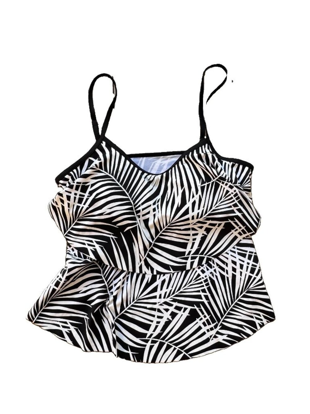 Jantzen Bathing Suit Tankini TOP Size 14 Black and White Layered Spaghetti Strap